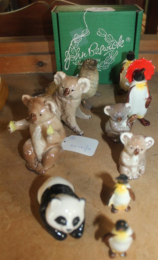 Beswick Penguin family (4),  Koala Bears (4), Seal & Panda (10)